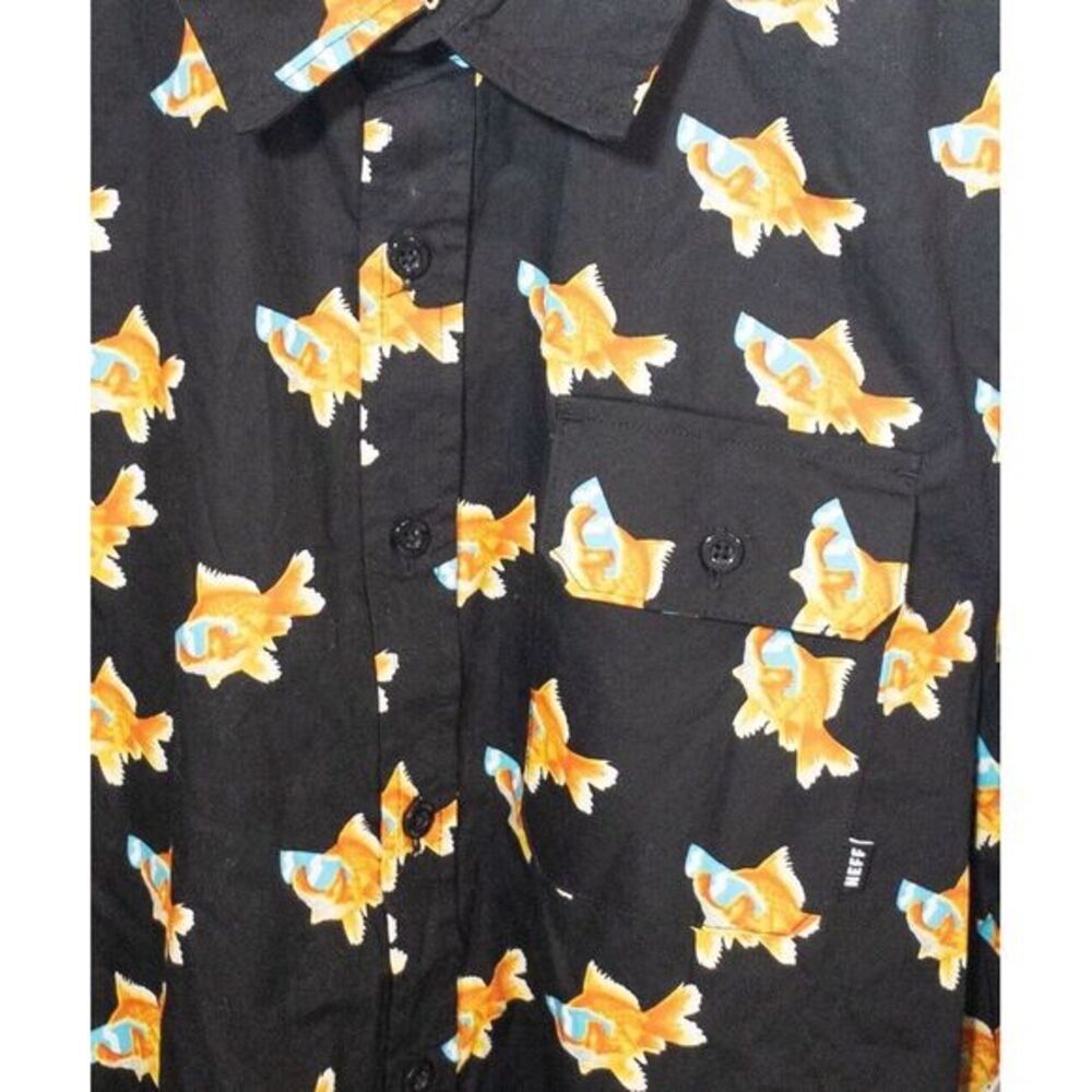 NWT Neff‎ Men's Black Goldfish Long Sleeve Button Up Shirt Size Medium